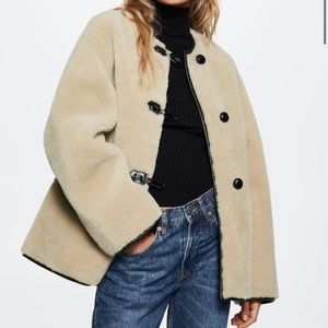 Mango Appliqués faux-fur coat large